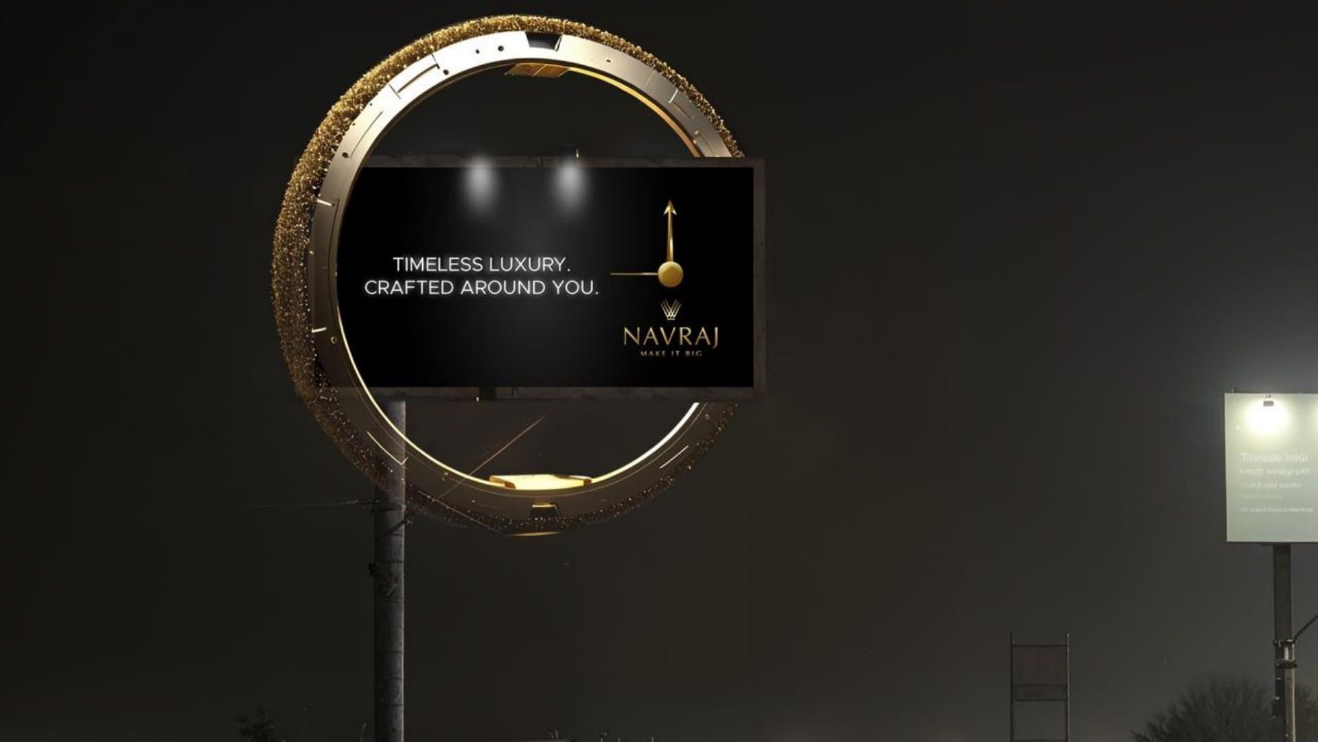 Round illuminated Navraj unipole at night, Timeless Luxury Crafted Around You