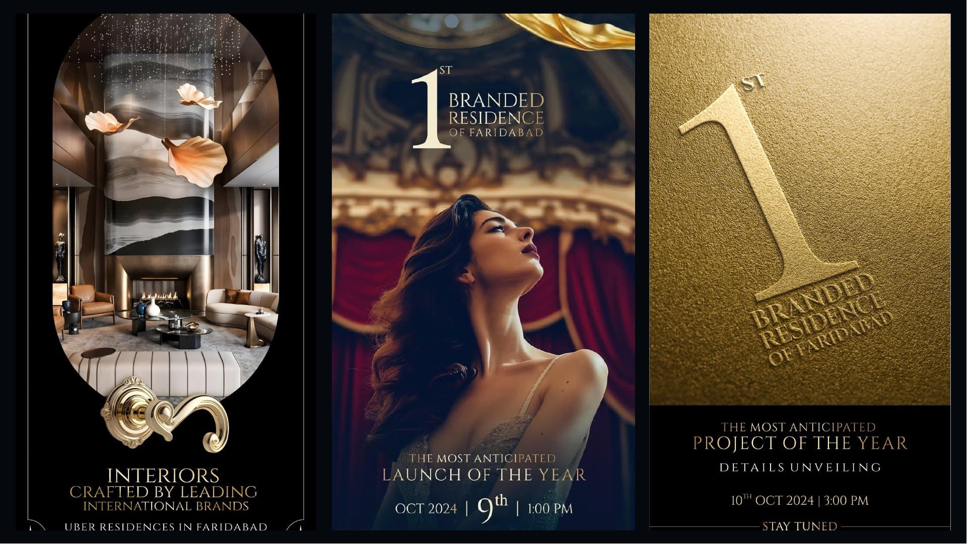 Uber Residences launch creatives in gold and black