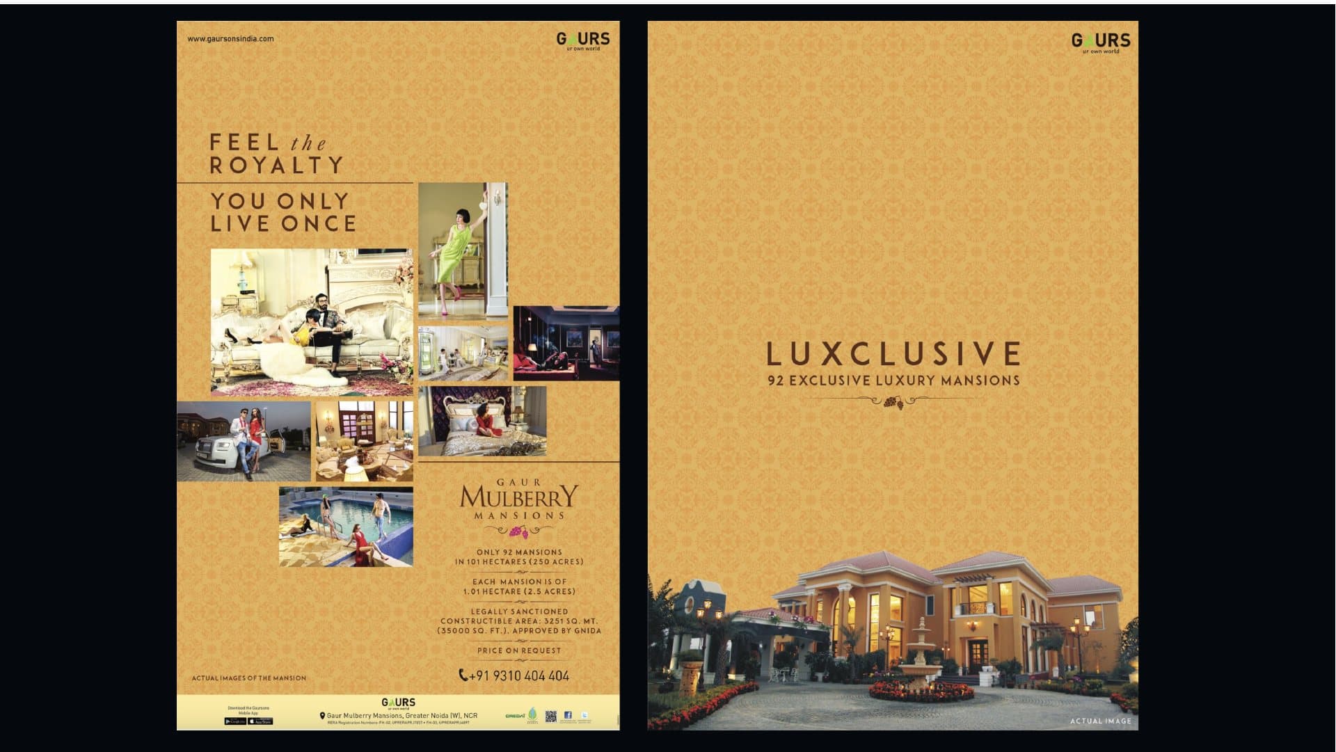 Gaur Mulberry Mansions press advertisements in gold